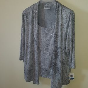 Sparkle 3/4 sleeve top with faux jacket